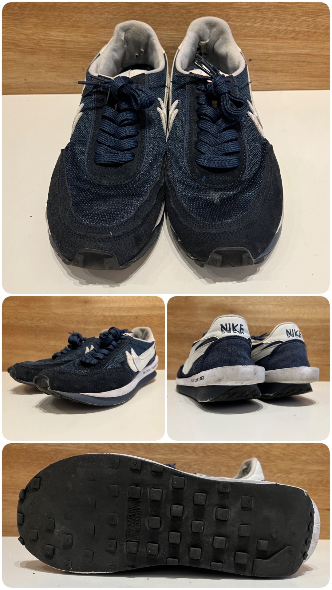 加工前のNIKE。摩耗した靴底と白い腰裏の傷み